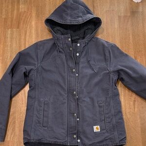 Carhartt Charcoal Hooded Sherpa-Lined Work Jacket